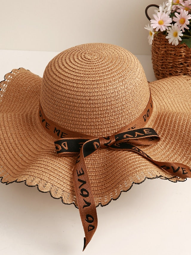 Sun Hat Straw Hat Holiday Straw Vacation Beach Sunscreen Breathability Casual / Daily 1 pcs for Women