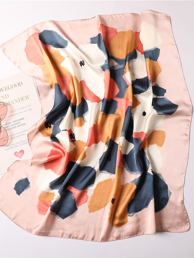 70*70cm New Women Scarf Silk Hijabs Neck Kerchief Head Tie Band Ribbon Geometrical Pattern Scarves for Women