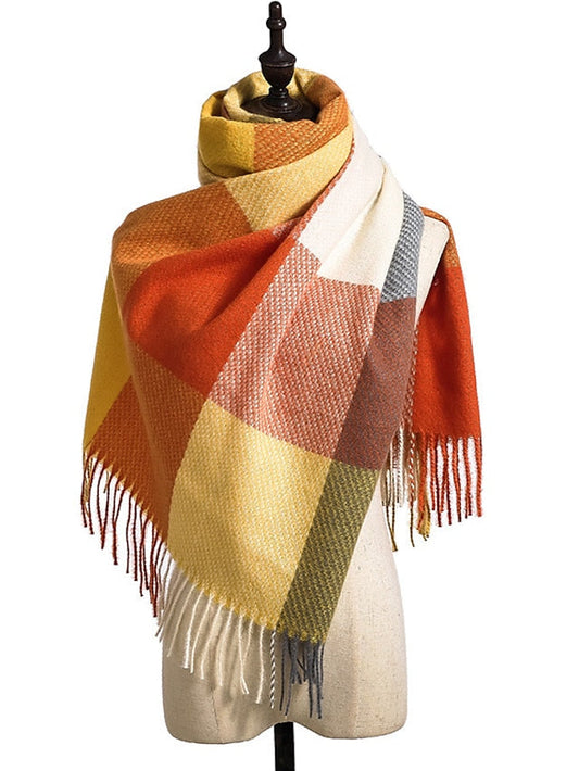 Shawls & Wraps Outdoor Dailywear Holiday Yellow Blue Orange Scarf Plaid for Women