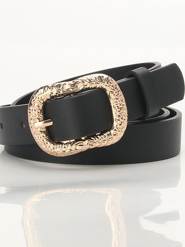 Unisex PU Buckle Belt PU Leather Prong Buckle Plain Casual Classic Party Work Black Brown Coffee White for Women