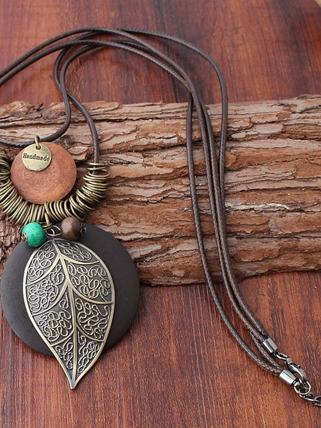 necklace Ethnic Style Street Leaf Pendant Necklaces & Vintage Long Necklaces / Green / Fall / Winter / Spring / Summer for Women