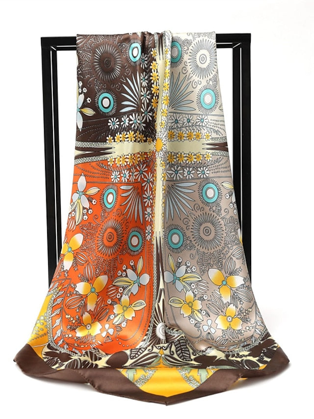 Newest Square Silk Scarf Women Print Simple Hijab Headband Wraps Muslim Headscarf Bandana Foulard Female 90*90cm for Women