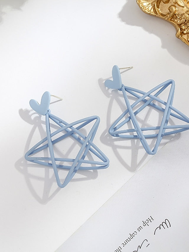 Small fresh blue earrings hollow five-pointed star earrings girl lovely Earrings Peach Heart Love no ear hole ear clip for Women