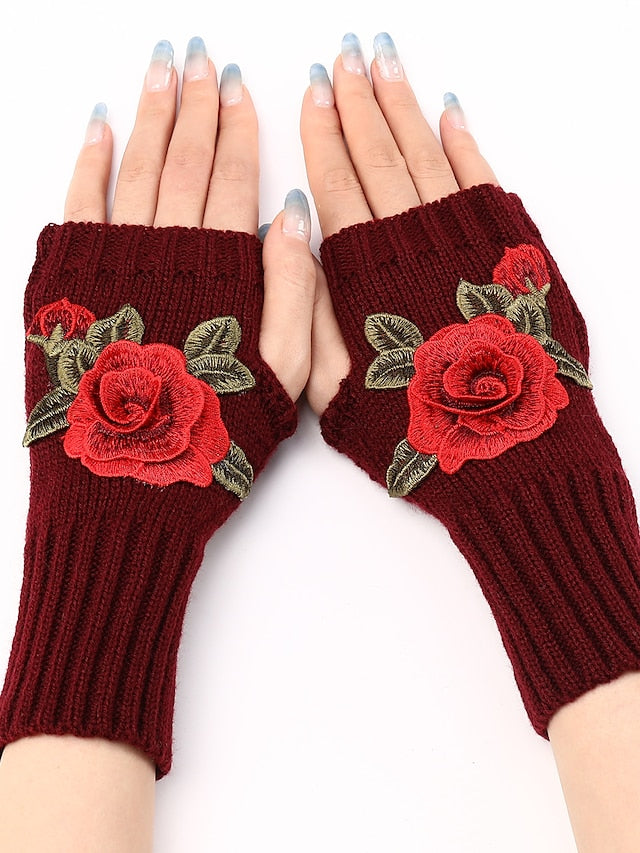 Fingerless Gloves Warm Winter Gloves Gift Daily Flower / Floral Polyester Acrylic Fibers Cosplay Casual 1 Pair for Women