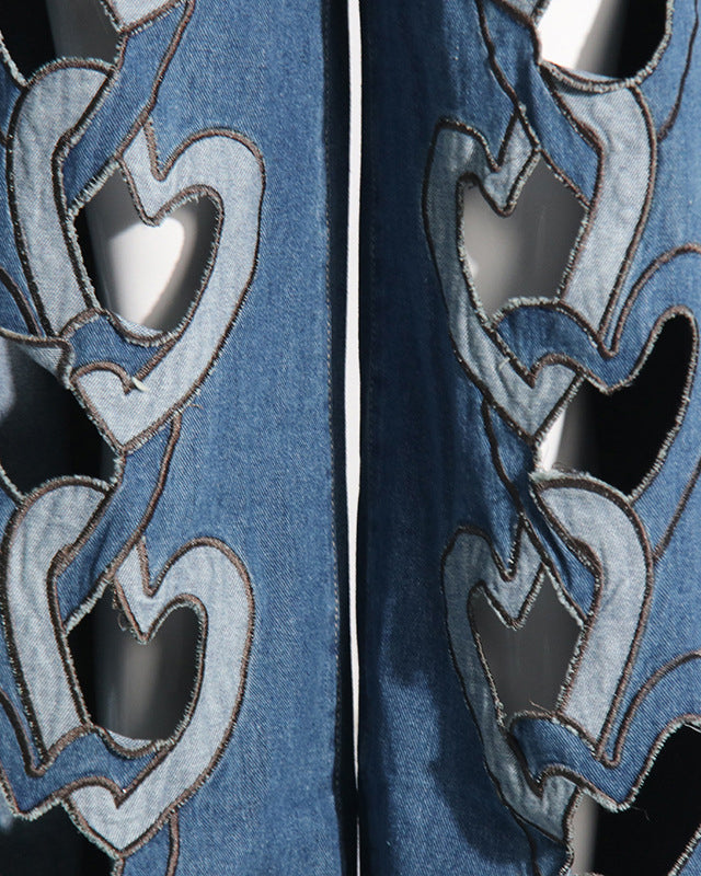 High Waisted Printed Cutout Wide Leg Jeans