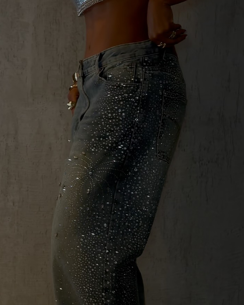 Diamond-Studded Straight Jeans (Pre-Sale)