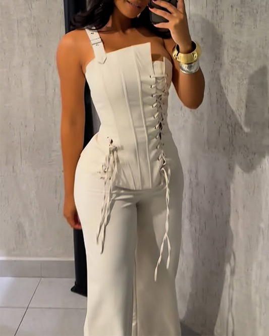 Lace-Up Straight-Leg Trouser Suit (Pre-Sale)