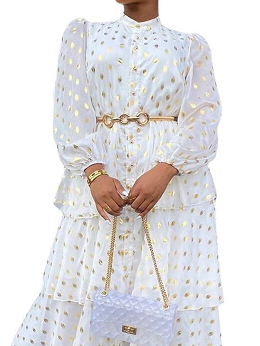 A Line Dress Church Dress Midi Dress White Long Sleeve Pure Color Ruffle Summer Spring Crew Neck Party Winter Dress Fall Dress S M L XL XXL 3XL for Women