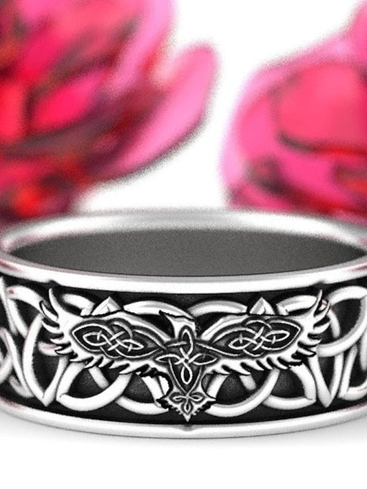 gothic jewelry, retro ring, mens and women ring, norse mythology giant wolf fenrir defend temple raven amulet jewelry boyfriend gift mens viking hip hop rock ring (6)