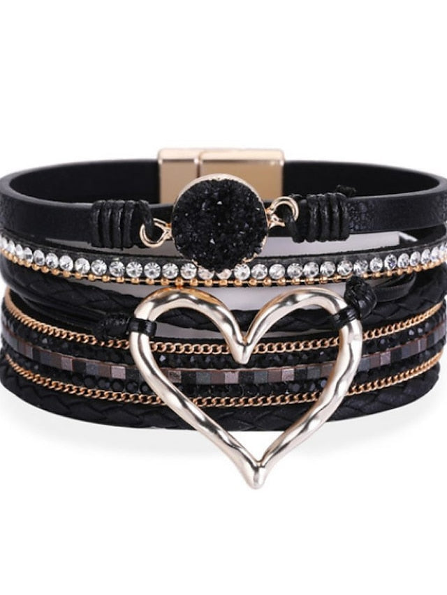 1pcs Plaited Wrap Heart Statement Personalized Leather Bracelet Jewelry For Daily Holiday Beach for Women