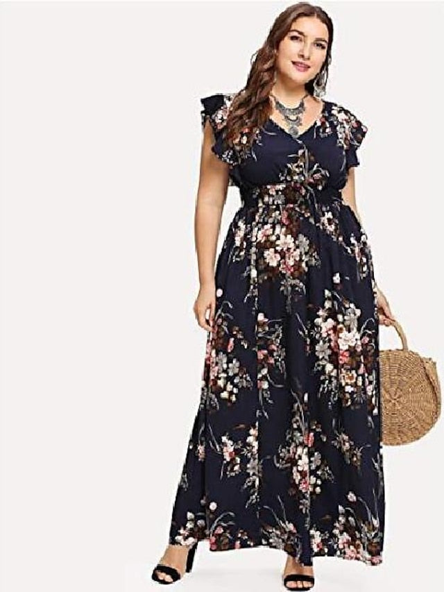 A Line Dress Maxi long Dress Black Pink Dark Blue Beige Sleeveless Pattern Summer Casual Loose L XL XXL XXXL 4XL 5XL / Plus Size / Plus Size for Women