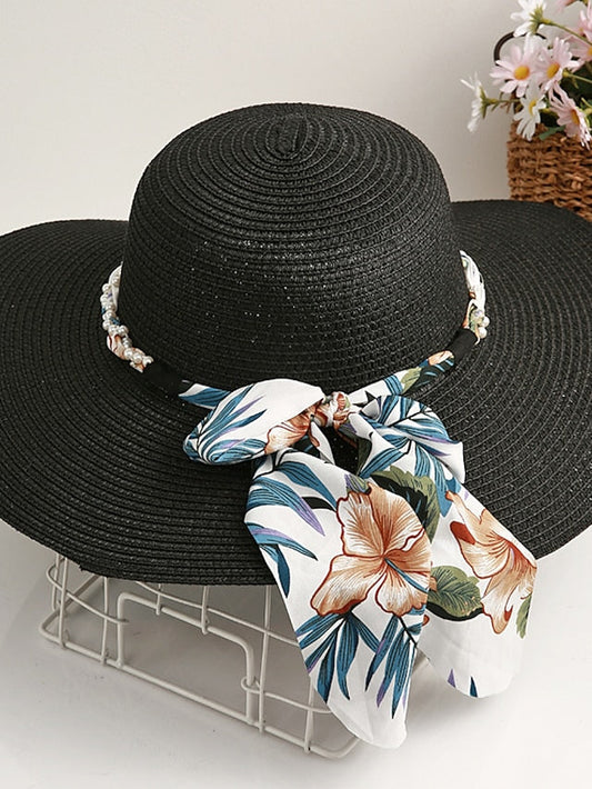 Sun Hat Straw Hat Holiday Floral / Flower Polyester Straw Vacation Casual Beach Sunscreen Warm 1 pcs for Women