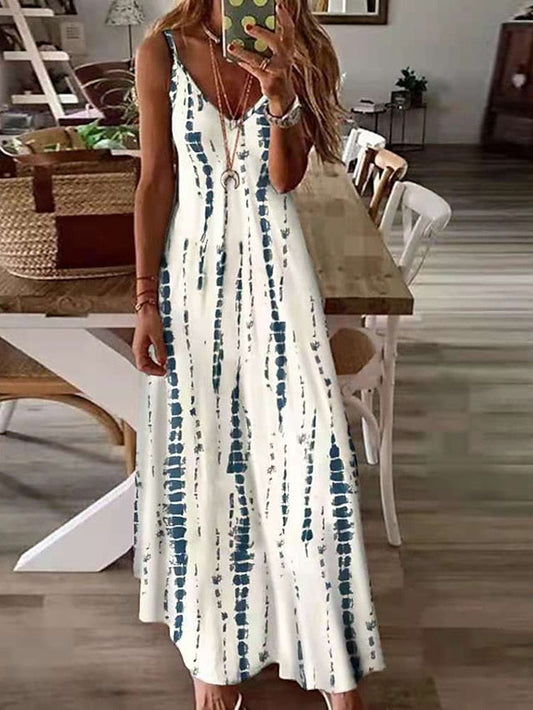 A Line Dress Slip Dress Long Dress Maxi Dress White Yellow Blue Sleeveless Print Print Spring Summer Spaghetti Strap Casual S M L XL XXL 3XL 4XL 5XL for Women