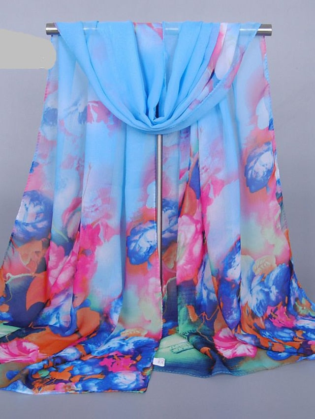 Rectangle Scarf Chiffon Scarf Street Holiday Red Scarf Flower for Women