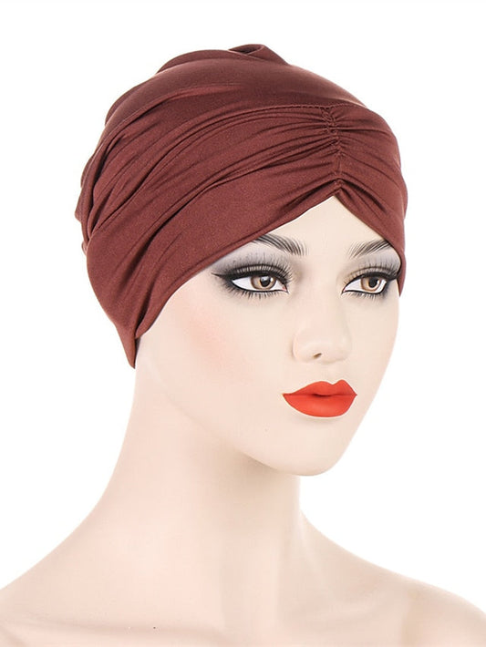 Bohemian Hijab Caps Women Stretchy Hijab Scarf Solid Colors Muslim Hijab Headscarf Turban Hat Muslim Scarf Crinkle Hijab New for Women