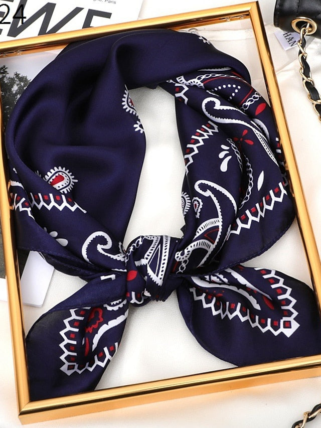 Vintage Print Silk Shawl Square Scarf for Women Satin Hijab Fashion Wraps Neckerchief Female Hair Bands Ribbon Headband Bandana for Women