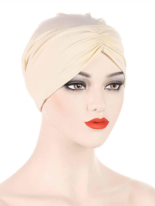 Bohemian Hijab Caps Women Stretchy Hijab Scarf Solid Colors Muslim Hijab Headscarf Turban Hat Muslim Scarf Crinkle Hijab New for Women