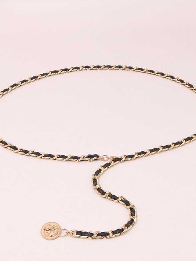 Web Belt Metal Chain Metal Bucke Cord Wowen Casual Formal Party Work Black for Women