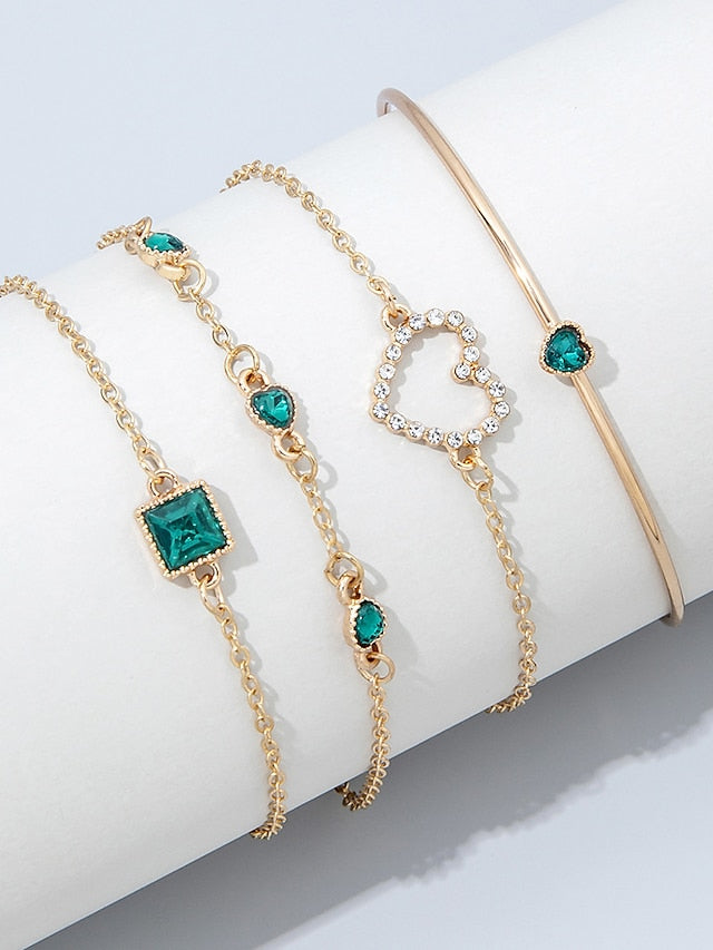 4pcs Chain Bracelet Bracelet Thick Chain Tree of Life Fashion Simple Luxury Elegant Alloy Bracelet Jewelry Green For Office Sport Gift Daily Date for Women