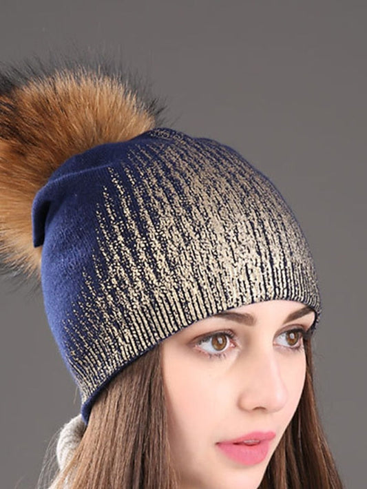 Hat Beanie / Slouchy Black Blue Gold Outdoor Home Daily Knit Color Block Portable Windproof Comfort for Women