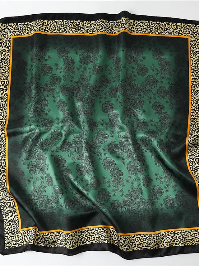 90X90CM Sunscreen Green Square Bandanna Fashion Kerchief Summer Female Scarves Print Shawl for Women Holiday for Women