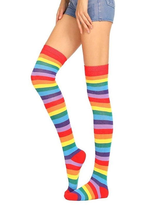 Stockings Work Daily Holiday Rainbow Polyester Cotton Simple Casual Lolita Casual Cute Casual / Daily 1 Pair for Women