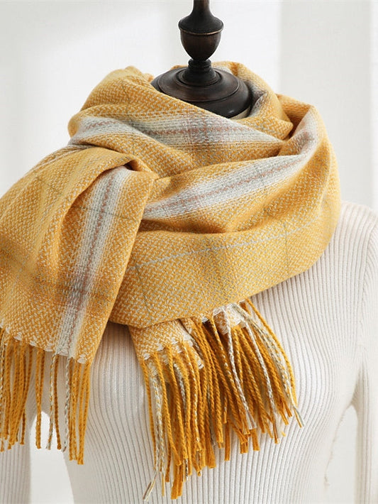 Shawls & Wraps Outdoor Dailywear Holiday Yellow Blue Pink Scarf Plaid for Women