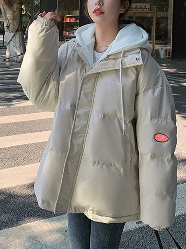 Hooded Fake Two Piece Loose Jacket