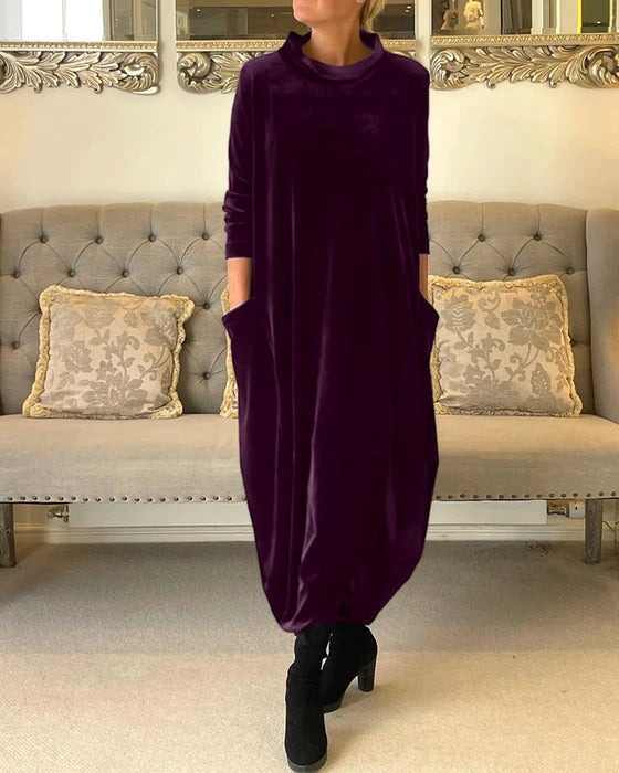 Vestido largo informal de terciopelo con bolsillo para mujer | Ideal para primavera/verano