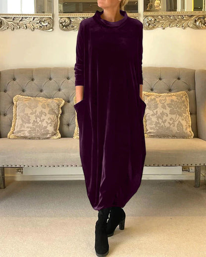 Vestido largo informal de terciopelo con bolsillo para mujer | Ideal para primavera/verano
