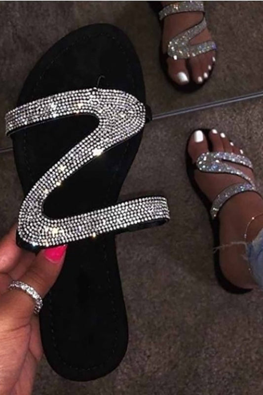 Summer Rhinestone Flat Beach Sandals