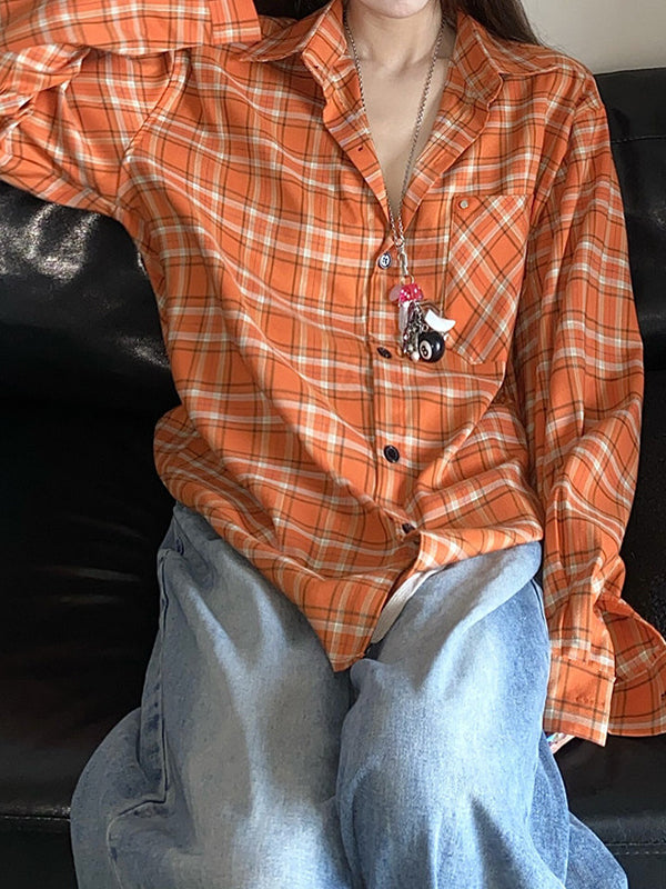 Street Plaid Long Sleeves Shirts