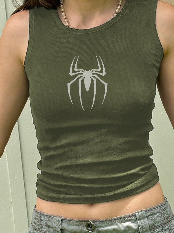 Street Spider Ribbed Cropped Tank Top
