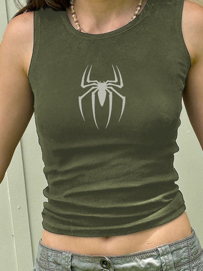 Street Spider Ribbed Cropped Tank Top