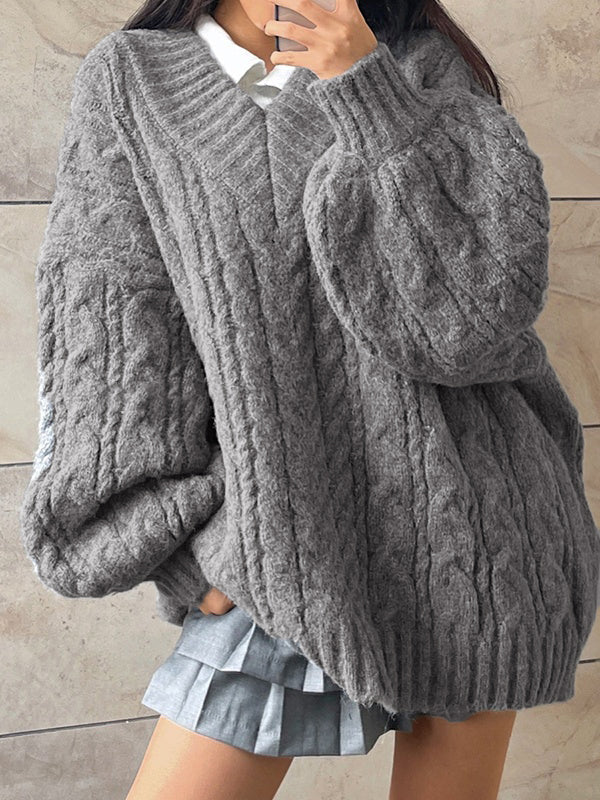 Twist Design V Neck Loose Sweater