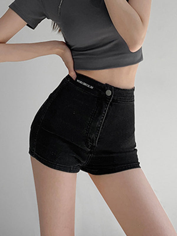 Labeling High Rise Slim Thin Denim Shorts