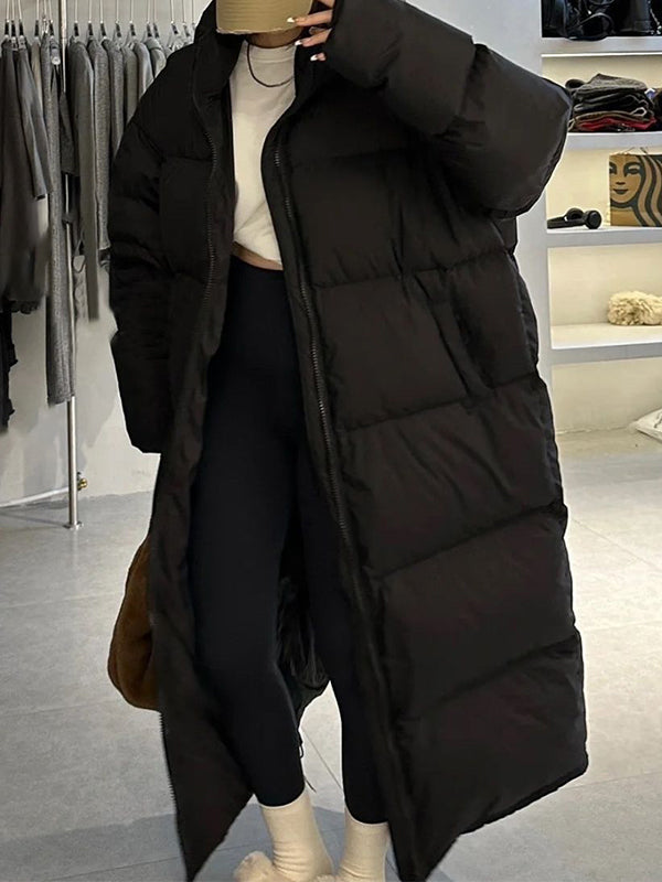 Solid Collared Longline Puffer Jacket
