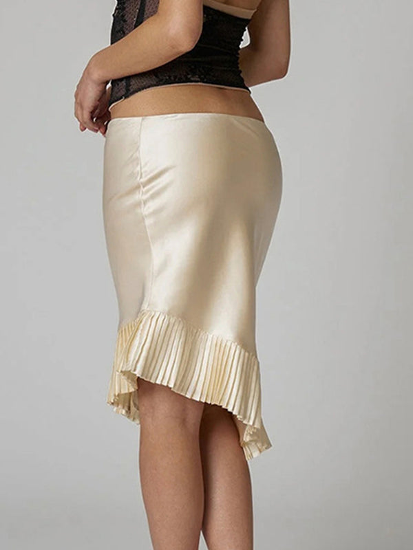 Low-Rise Slim Pleated Mermaid Skirt