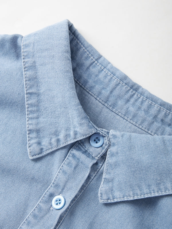 Vintage Dual Pocket Drawstring Denim Blouses&Shirts