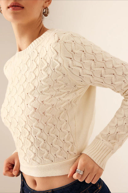 Open-Back Tie Detail Round Neck Elegant Knit Long Sleeve Tee