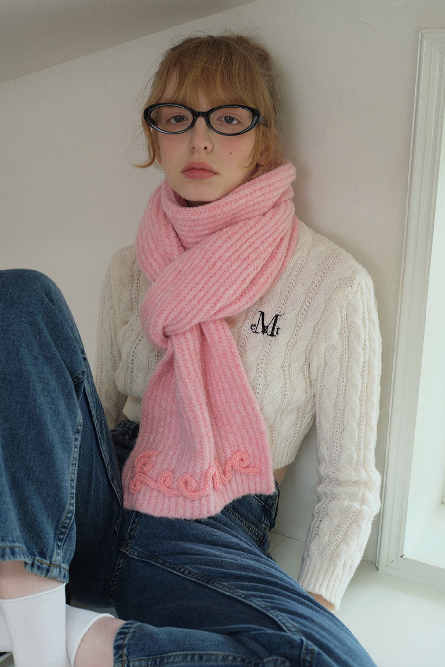 Wool Blend 3D Hand-Crocheted Letter Solid Scarf