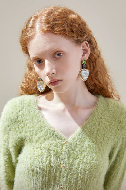 Heart Pendant Earrings with Oil Printing