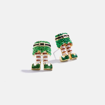 Copper Rhinestone Christmas Stud Earrings