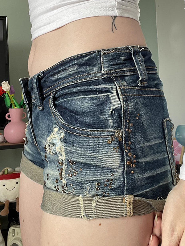 Washed Vintage Aged Denim Shorts