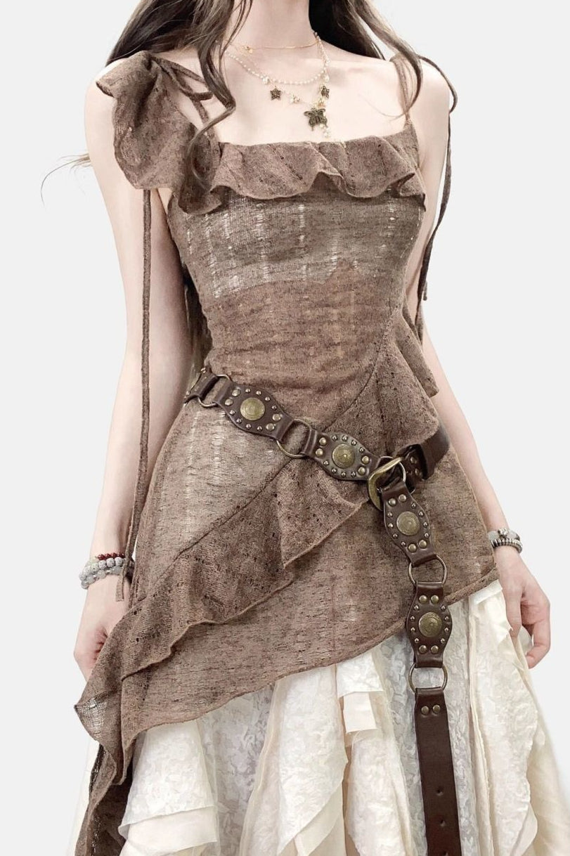 Unique Design Ruffle Asymmetrical Slip Mini Dress