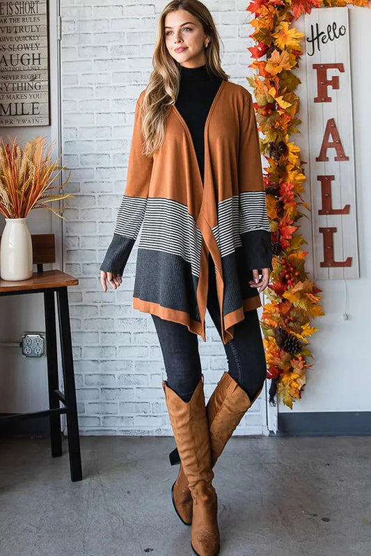 Women's Casual Striped Color Panel Knit Cardigan | Ideal for Autumn/Winter