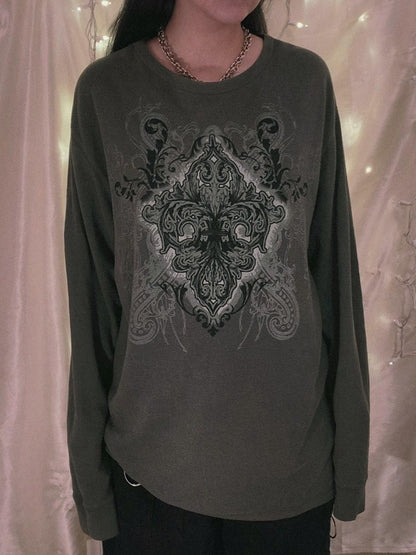 Vintage Print Oversized Long Sleeve Tee
