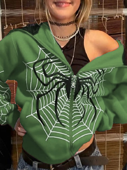 Spider Print Zip Up Hoodie