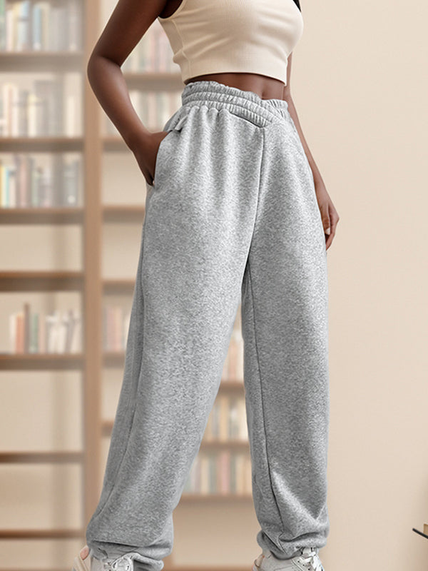 Solid Crossover Waist Bound Feet Sweatpants