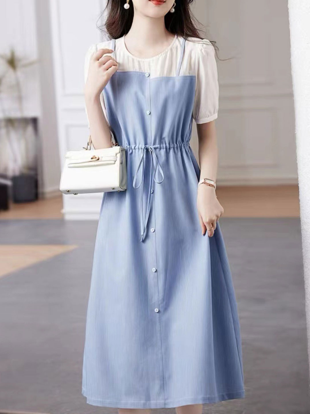 Grace Casual Color Block Tie Dress
